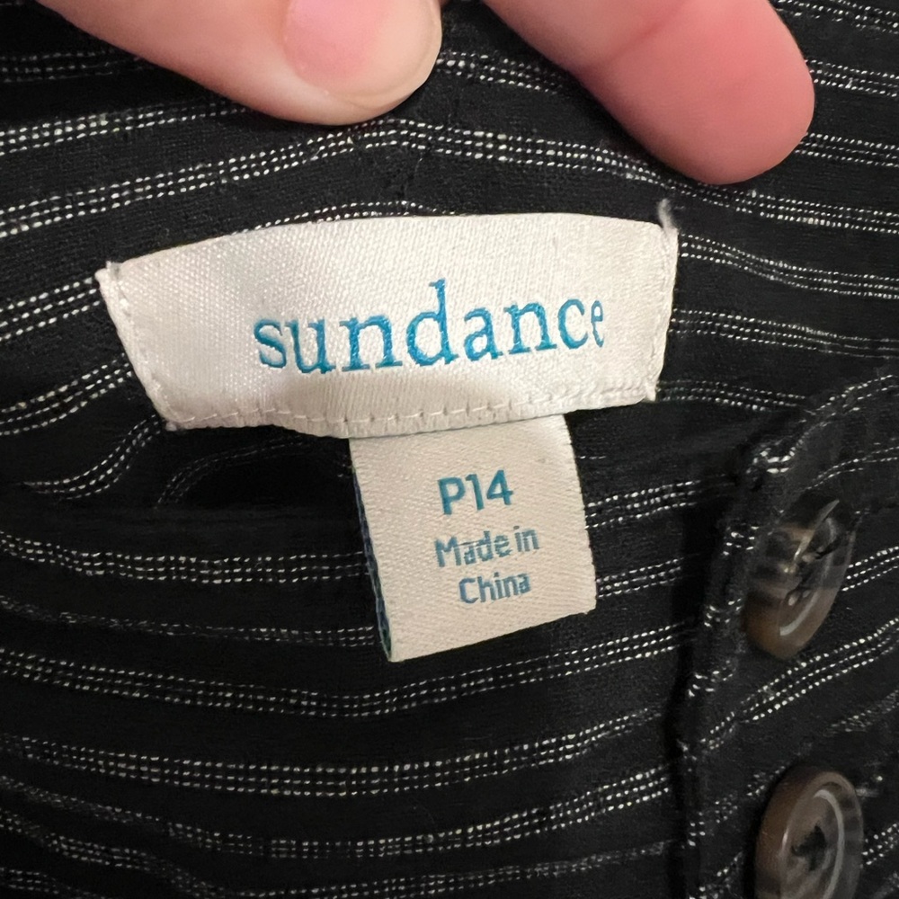 Sundance Amelia Linen Blend Pinstripe Black Trouser Paper Bag Pants Sz 14 Petite - Picture 13 of 16